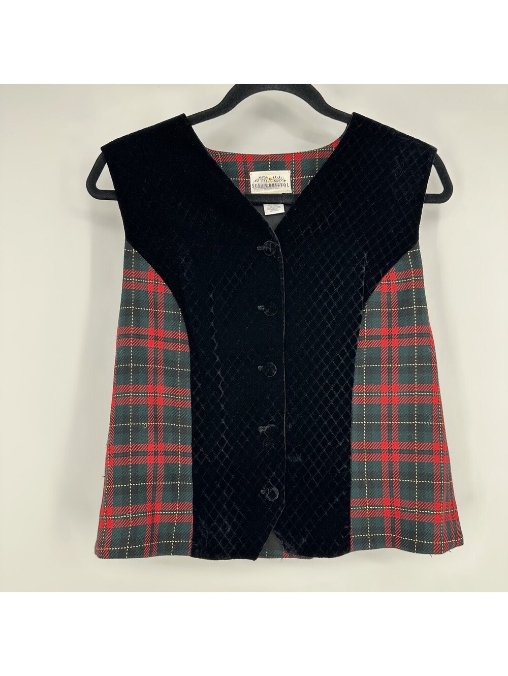 Vintage Susan Bristol Women’s Size 10 Vest Tartan Wool Plaid Velvet Christmas